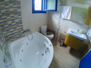 a bathroom with a tub and a toilet and a sink at Villa Vasiliki in Lipsoi +17 photos