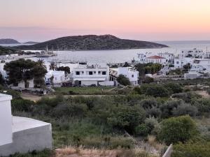 a view of a white town with the ocean at Orizodas in Leipsoi