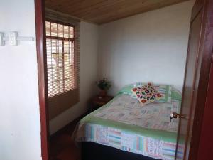 a bedroom with a bed with a pillow on it at La Reliquia - Tausa in Barranquilla