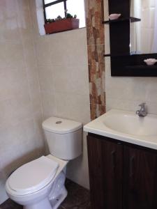 a bathroom with a toilet and a sink at La Reliquia - Tausa in Barranquilla