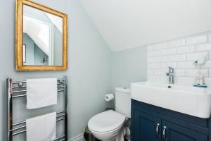 a bathroom with a toilet and a sink and a mirror at Queenie - Charming one bedroom apartment in quiet location in Kent