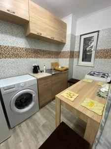 una cocina con lavadora y fregadero en Apartament olimp 2 camere, en Olimp