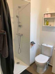 een badkamer met een douche, een toilet en een wastafel bij ** Studio cosy La Rochelle quartier des Minimes ** in La Rochelle