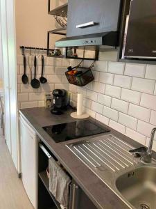 eine Küche mit Spüle und Arbeitsplatte in der Unterkunft ** Studio cosy La Rochelle quartier des Minimes ** in La Rochelle