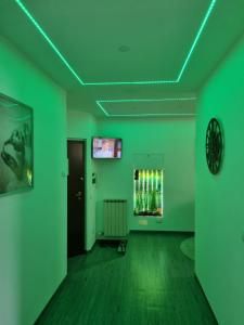 una stanza vuota con pareti verdi e televisore di Appartamento Diana ad Aosta