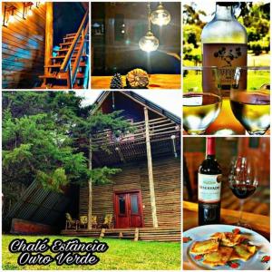 a collage of photos with wine and a house at CHALÉ ESTÂNCIA OURO VERDE in Lages
