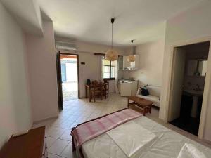 1 dormitorio con 1 cama y sala de estar en Cozy studio in Skala, Agistri en Skala