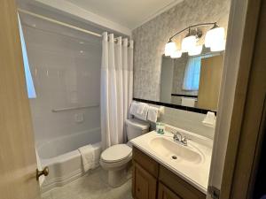 a bathroom with a sink and a toilet and a shower at Azalea Garden Inn in Blowing Rock