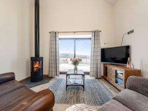 a living room with a fireplace and a tv at Parlwr Godro - Uk41513 in Llanfair Clydogau