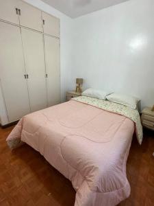 1 dormitorio con 1 cama con manta rosa en Excelente ubicación en el corazón de San Fdo. en San Fernando