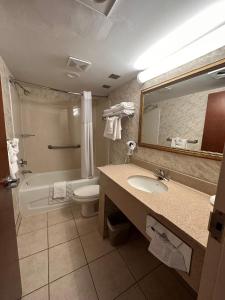 a bathroom with a sink and a toilet and a mirror at The Breakers Resort Inn in Virginia Beach +30 photos
