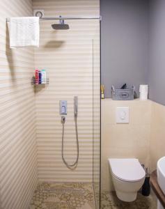 uma casa de banho com um chuveiro e um WC. em Candy Loft Apartment em Mostar