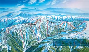 a painting of a mountain range with mountains in the background at 2 Higgi Drive - Ski in Ski Out in Mount Hotham