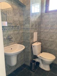 ein Bad mit einem WC und einem Waschbecken in der Unterkunft Indigo Villas in Pismenovo