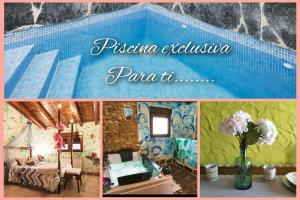 a collage of pictures of a house with a swimming pool at El Eden de Javier in Robledillo