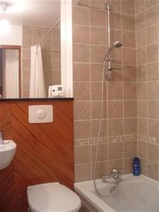 a bathroom with a shower and a toilet and a sink at Paul's Barn in France in Nantiat