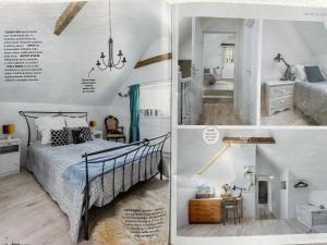 a collage of images of a bedroom in a magazine at Rose Cottage 3 bedroom cottage in Prievidza