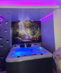 uma banheira de hidromassagem num quarto com uma cascata em calaidonia suite em Calais