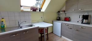 a small kitchen with a sink and a window at FeWo-Schmidt-im-Erzgebirge in Gelenau