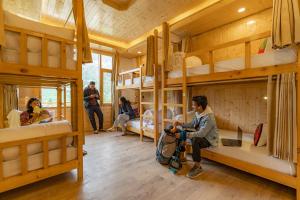 a group of people in a room with bunk beds at ArtBuzz Manali in Manāli