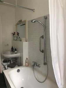 a bathroom with a shower and a tub and a sink at Wohlfühloase Dresden Nickern in Dresden +57 photos