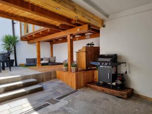 Kuchyň nebo kuchyňský kout v ubytování Ferienhaus am Park