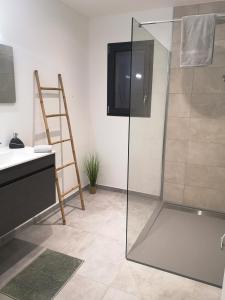 uma casa de banho com uma cabina de duche em vidro e um lavatório. em BELLA CORSICA em Ajaccio