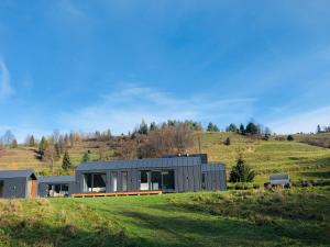 a modern house on a hill with a green field at Chyża Zagroda in Jaworki