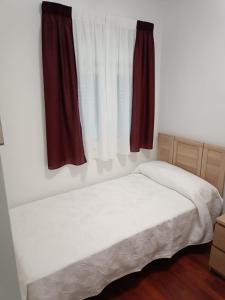 Ce lit se trouve dans un dortoir doté d'une fenêtre. dans l'établissement Lyrioshomes Apartamento Filpo Rojas , Sevilla, à Séville