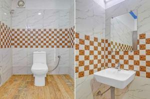 2 Bilder eines Badezimmers mit WC und Waschbecken in der Unterkunft Capital O Bvh Hospitality Near Pvr Ansal Plaza Greater Noida in Noida