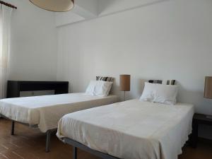 two beds sitting next to each other in a bedroom at Casa Férias in Seixo de Gatões