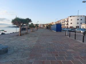 a brick sidewalk with palm trees on the side of a street at ESTUDIO LA ESTRELLA in Candelaria
