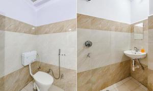 2 fotos de un baño con aseo y lavabo en FabExpress Happy Mark Inn, en Lucknow
