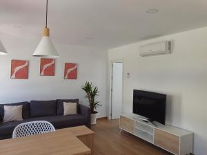 a living room with a couch and a tv at Apartamento nuevo en Primera Planta A con Piscina in Barbate