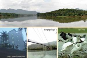 uma colagem de fotos de um rio com uma ponte em Collection O Pgs Neelamabari em Neriyamangalam