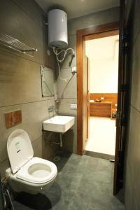 a bathroom with a toilet and a sink at Hotel Ashoka in Hisār