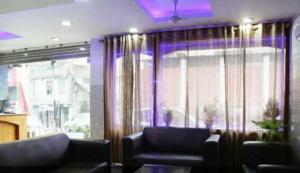 sala de estar con sofá y ventana en OYO Hotel Jk Breeze, en Jammu