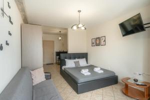 a living room with a bed and a couch at Downtown Hub 1 in Alexandroupoli