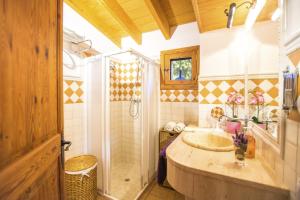 y baño con lavabo grande y ducha. en Sa Garriga de Can Barratot, en Selva 15 fotos más