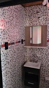 een badkamer met een wastafel en een spiegel bij ALQUILER POR DIA EN MALARGUE MUY CENTRICO in Malargüe