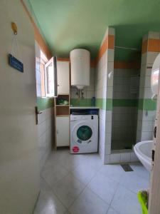een kleine badkamer met een wasmachine en een wastafel bij MiB in Bašić