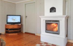 un soggiorno con camino e TV di Stunning Home In Sdra Vi With Kitchen a Södra Vi