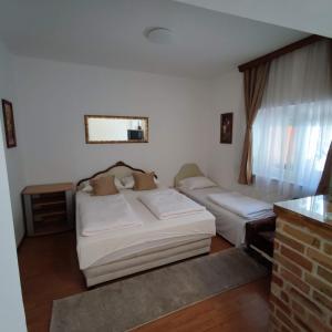 a bedroom with a bed and a mirror on the wall at Hostel Lena-Mostar in Mostar