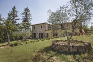 una vieja casa de piedra con un árbol en un patio en Agriturismo Tenuta Il Polardo, en Piegaro