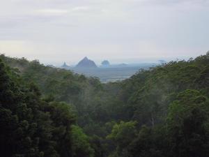 a view of a forest with mountains in the distance at Bellview in Bellthorpe