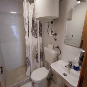 Baño pequeño con aseo y lavamanos en Apartmani i sobe Lena, en Mostar