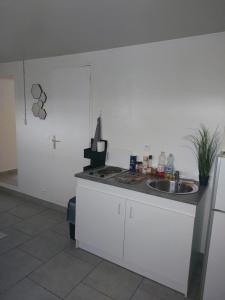 eine Küche mit einer Spüle und einer Arbeitsplatte in der Unterkunft Studio 10 min aéroport orly in Athis-Mons