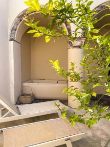 a bath tub sitting next to a potted plant at AENAON ESTATE 1896 by K&K in Pyrgos