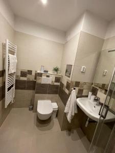 uma casa de banho com um WC e um lavatório em Beroun apartments em Beroun