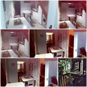 un collage de quatre photos d'une cuisine avec évier dans l'établissement Villa Julia, à Saint-Pierre